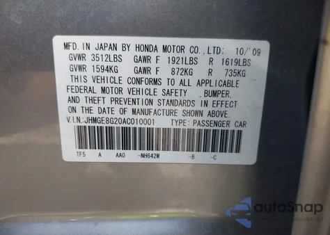 2010 Honda Fit z USA, uszkodzony, nr VIN JHMGE8G20AC010001